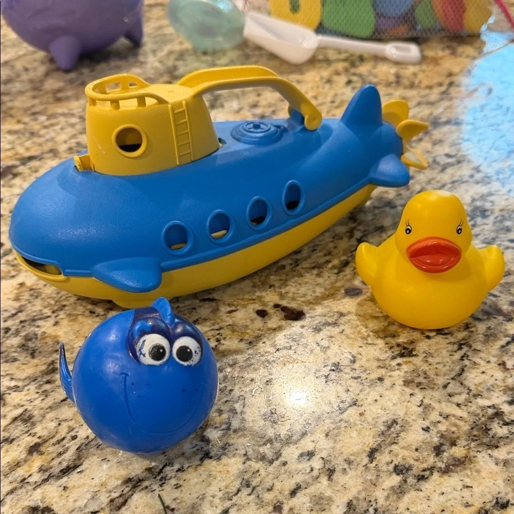 Bath Toy Lot Green Toys Submarine, Dino Scene & Alphabet/Number foam Sets & More